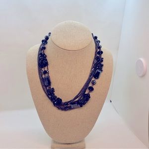 18’ Necklace with Dark Blue Faceted Glass Bead Variation, Multiple Layered chain
